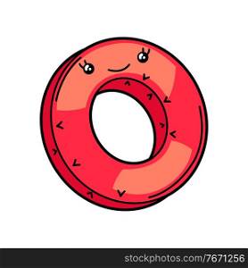 Kawaii cute illustration of swimming ring. Cartoon funny character.. Kawaii cute illustration of swimming ring.
