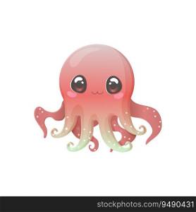 Kawaii cute octopus squid vector illustration. Sea creatures ilustration. Kawaii cute octopus squid vector illustration. Sea 