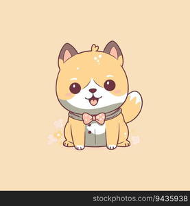 Kawaii cute shiba inu dog smiling cartoon vector icon logo illustration