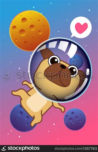 Kawaii dog cartoon in space.