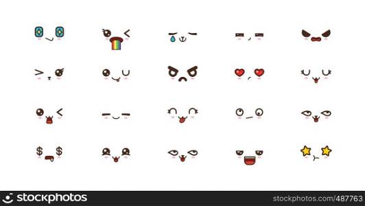 Kawaii faces expressions cute smile emoticons. Japanese emoji