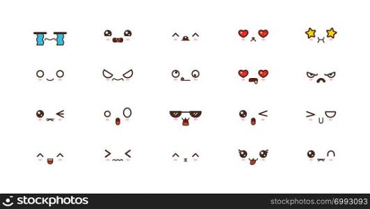 Kawaii faces expressions cute smile emoticons. Japanese emoji