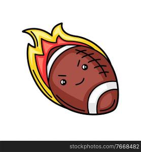 Kawaii illustration of burning rugby ball. Cute funny sport characters.. Kawaii illustration of burning rugby ball.