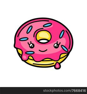 Kawaii illustration of donut. Cute funny character for fast food.. Kawaii illustration of donut.