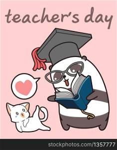 Kawaii panda and cat in the world teacher's day