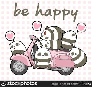 Kawaii pandas and pink motorcycle