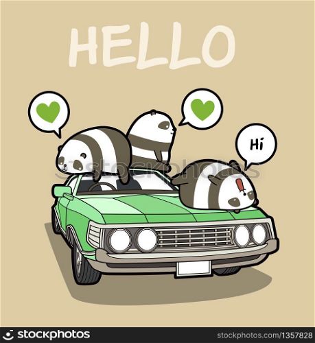 Kawaii pandas on the car