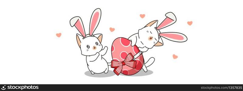Kawaii rabbit cats and egg banner