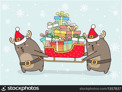 Kawaii Reindeers are lifting sleigh vehicle