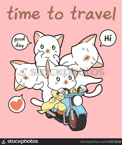 Kawaii rider cat and friends are riding a motorcycle