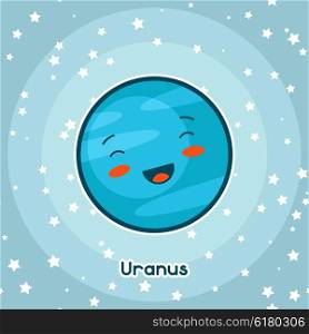 Kawaii space card. Doodle with pretty facial expression. Illustration of cartoon uranus in starry sky. Kawaii space card. Doodle with pretty facial expression. Illustration of cartoon uranus in starry sky.