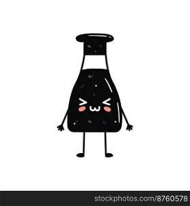 Kawaii sushi mascot in cartoon style. Cute soy sauce bottle for menu. Flat asian food illustration