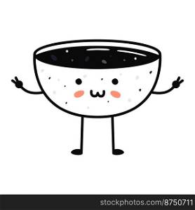 Kawaii sushi mascot in cartoon style. Cute soy sauce bowl for menu. Flat asian food illustration