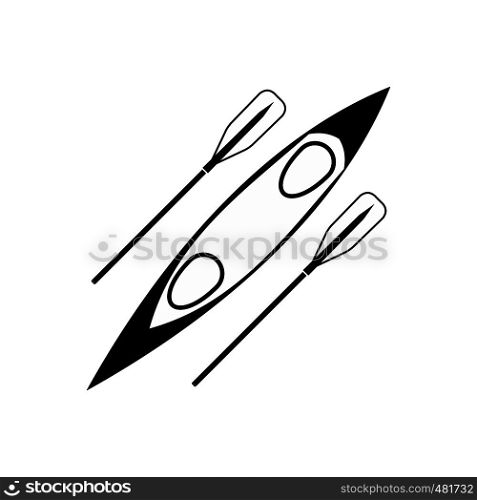Kayak and rowing oar black simple icon isolated on white background. Kayak and rowing oar black simple icon