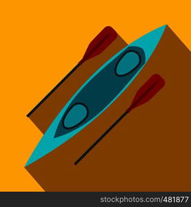 Kayak and rowing oar flat icon on a yellow background. Kayak and rowing oar flat icon