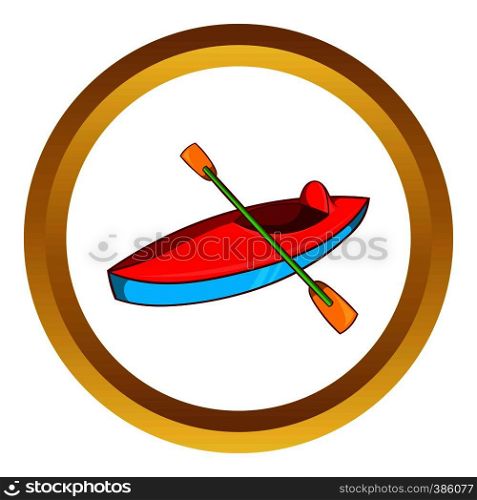 Kayak vector icon in golden circle, cartoon style isolated on white background. Kayak vector icon
