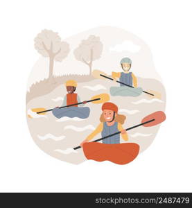 Kayaking camp isolated cartoon vector illustration. Children kayaking, canoeing adventure, rafting activity for kids, rowing team, spot summer camp, outdoor classes, education vector cartoon.. Kayaking camp isolated cartoon vector illustration.
