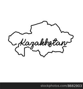 Kazakhstan outline map with the handwritten country name. Continuous line drawing of patriotic home sign. A love for a small homeland. T-shirt print idea. Vector illustration.. Kazakhstan outline map with the handwritten country name. Continuous line drawing of patriotic home sign