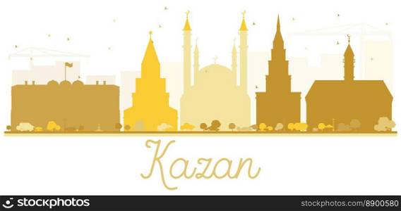 Kazan City skyline golden silhouette. Vector illustration. Simple flat concept for tourism presentation, banner, placard or web site. Business travel concept. Cityscape with landmarks.