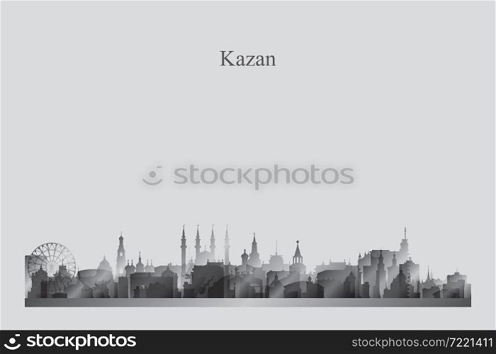 Kazan city skyline silhouette in a grayscale vector illustration