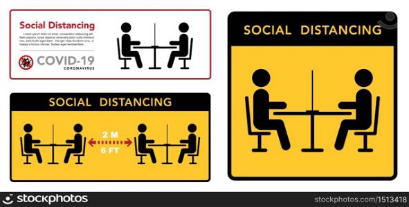 Keep a social distance in restaurants and cafes. Visitors &rsquo; tables are located at a safe distance. Vector illustration