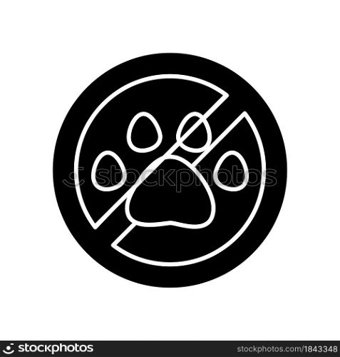 Keep away from animals black glyph manual label icon. Get vr headset away from pets to avoid breakage. Silhouette symbol on white space. Vector isolated illustration for product use instructions. Keep away from animals black glyph manual label icon