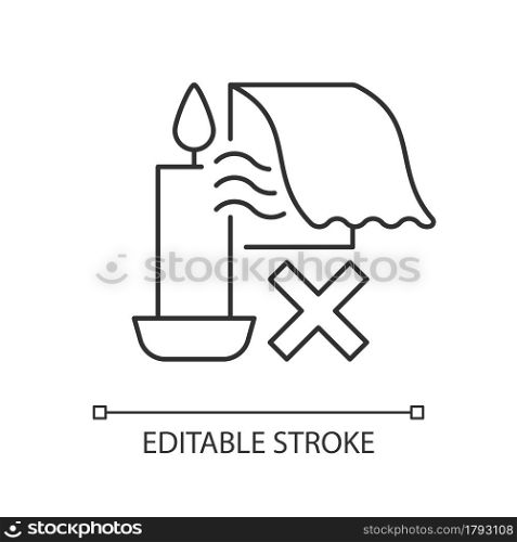 Keep candles away from air currents linear manual label icon. Thin line customizable illustration. Contour symbol. Vector isolated outline drawing for product use instructions. Editable stroke. Keep candles away from air currents linear manual label icon