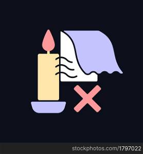 Keep candles away from air currents RGB color manual label icon for dark theme. Isolated vector illustration on night mode background. Simple filled line drawing on black for product use instructions. Keep candles away from air currents RGB color manual label icon for dark theme
