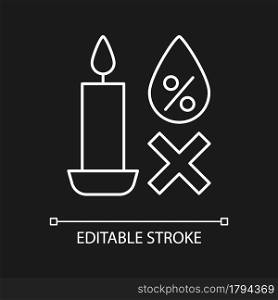 Keep candles in dry spot white linear manual label icon for dark theme. Thin line customizable illustration for product use instructions. Isolated vector contour symbol for night mode. Editable stroke. Keep candles in dry spot white linear manual label icon for dark theme