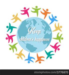 keep children&rsquo;s happiness, group of children all around the world, vector