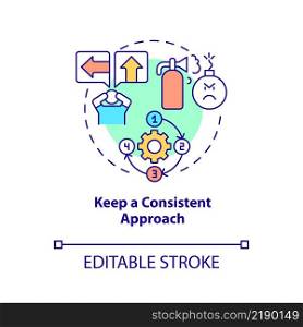 Keep consistent approach concept icon. Escape room strategy abstract idea thin line illustration. Problem solving skills. Isolated outline drawing. Editable stroke. Arial, Myriad Pro-Bold fonts used. Keep consistent approach concept icon