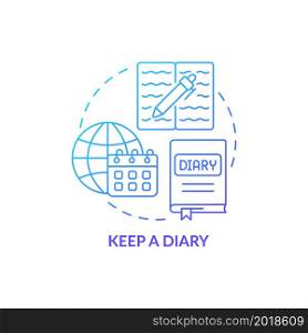 Keep diary blue gradient concept icon. Adjusting to living abroad abstract idea thin line illustration. Personal journal. Record impressions, experience. Vector isolated outline color drawing. Keep diary blue gradient concept icon