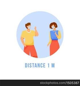 Keep distance 1 meter flat detailed icon. Self protection from disease. Social distancing. Quarantine for virus spread sticker, clipart with 2D characters. Isolated complex cartoon illustration