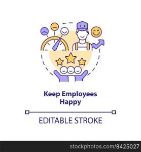 Keep employees happy concept icon. Hotel customer service abstract idea thin line illustration. Reward for performance. Isolated outline drawing. Editable stroke. Arial, Myriad Pro-Bold fonts used. Keep employees happy concept icon