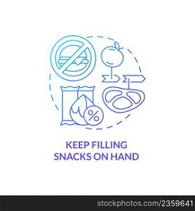Keep filling snacks on hand blue gradient concept icon. Healthy nutrition. Approaches to healthy diet abstract idea thin line illustration. Isolated outline drawing. Myriad Pro-Bold font used. Keep filling snacks on hand blue gradient concept icon