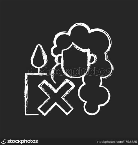 Keep hair away from open flame chalk white manual label icon on dark background. Candle making safety. Taking precautions. Isolated vector chalkboard illustration for product use instructions on black. Keep hair away from open flame chalk white manual label icon on dark background