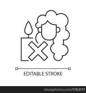 Keep hair away from open flame linear manual label icon. Thin line customizable illustration. Contour symbol. Vector isolated outline drawing for product use instructions. Editable stroke. Keep hair away from open flame linear manual label icon