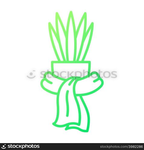 Keep houseplant warm in winter gradient linear vector icon. Prevent damage in wintertime. Wrapped indoor plant. Thin line color symbol. Modern style pictogram. Vector isolated outline drawing. Keep houseplant warm in winter gradient linear vector icon