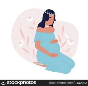 Keep mental wellbeing during pregnancy 2D vector isolated spot illustration. Soon-to-be mother hugging pregnant belly flat character on cartoon background. Colorful editable scene for mobile, website. Keep mental wellbeing during pregnancy 2D vector isolated spot illustration