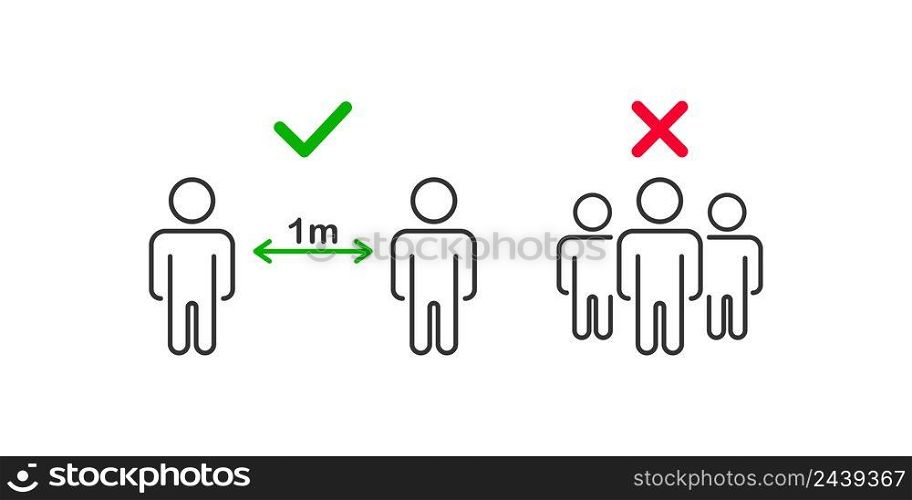 Keep safe distance 1m and do not stand close to each other icon. Social distance vector desing.