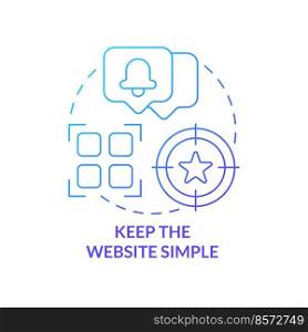 Keep website simple blue gradient concept icon. Minimal and simple design. Mobile first key element abstract idea thin line illustration. Isolated outline drawing. Myriad Pro-Bold font used. Keep website simple blue gradient concept icon