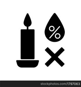 Keeping candles in dry spot black glyph manual label icon. Avoid exposure to moisture. Humidity adjustment. Silhouette symbol on white space. Vector isolated illustration for product use instructions. Keeping candles in dry spot black glyph manual label icon