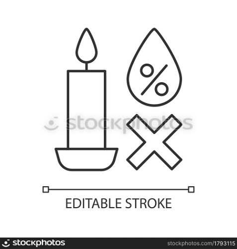 Keeping candles in dry spot linear manual label icon. Thin line customizable illustration. Contour symbol. Vector isolated outline drawing for product use instructions. Editable stroke. Keeping candles in dry spot linear manual label icon