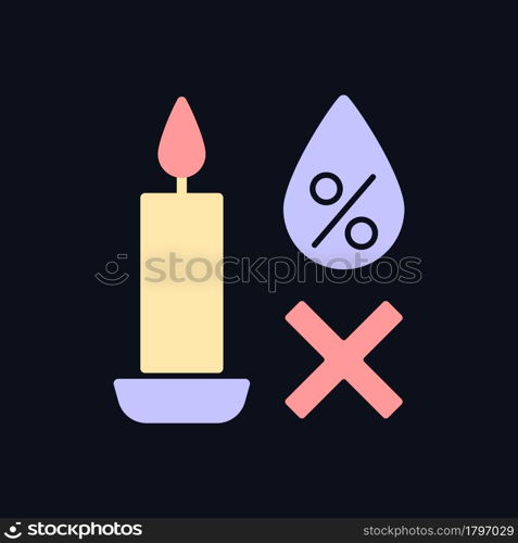 Keeping candles in dry spot RGB color manual label icon for dark theme. Isolated vector illustration on night mode background. Simple filled line drawing on black for product use instructions. Keeping candles in dry spot RGB color manual label icon for dark theme