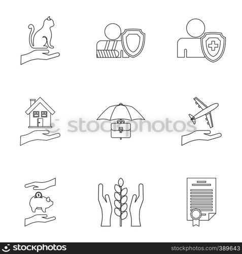 Keeping icons set. Outline illustration of 9 keeping vector icons for web. Keeping icons set, outline style