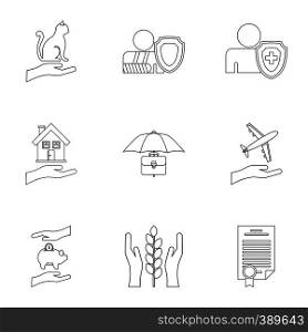 Keeping icons set. Outline illustration of 9 keeping vector icons for web. Keeping icons set, outline style