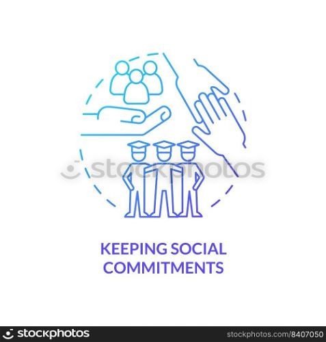 Keeping social commitments blue gradient concept icon. Relationship building abstract idea thin line illustration. Social responsibility. Isolated outline drawing. Myriad Pro-Bold font used. Keeping social commitments blue gradient concept icon