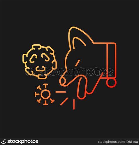Kennel cough gradient vector icon for dark theme. Dogs infectious bronchitis. Pet respiratory system affecting disease. Thin line color symbol. Modern style pictogram. Vector isolated outline drawing. Kennel cough gradient vector icon for dark theme