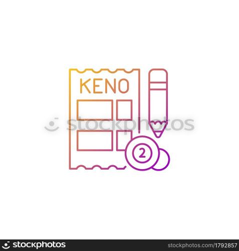 Keno gradient linear vector icon. Gambling draw-style game. Matching numbers on keno ticket. Receive cash prizes. Thin line color symbols. Modern style pictogram. Vector isolated outline drawing. Keno gradient linear vector icon