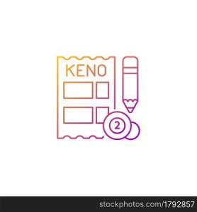 Keno gradient linear vector icon. Gambling draw-style game. Matching numbers on keno ticket. Receive cash prizes. Thin line color symbols. Modern style pictogram. Vector isolated outline drawing. Keno gradient linear vector icon